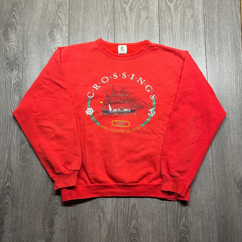 Vintage Dominion of Canada 1980s Sailing Nautical Sweatshirt Medium Red Sweater